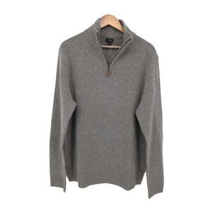 J. Crew Mens Lambswool Sweater Large LT Quarter Zip Pullover Mock Neck Wool